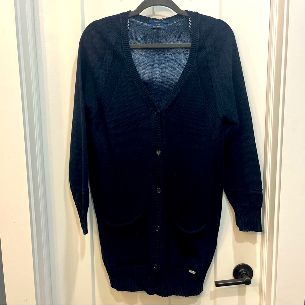 Paul & Shark Navy Blue Long Cardigan‎ Size L V-Neck Long Sleeve Made In Italy